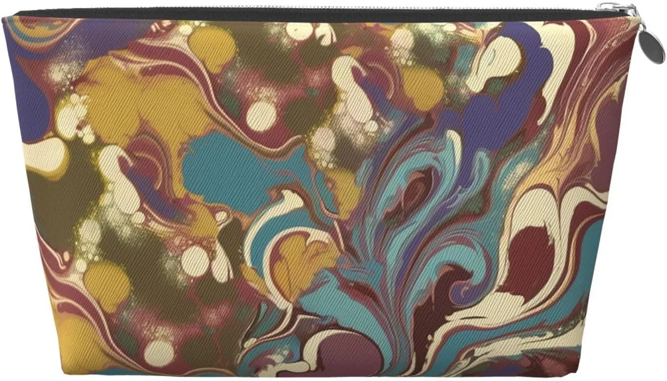 Leather Makeup Bag for Women Travel Toiletry Bag Romano Art Cosmetic Bag Large Makeup Pouch with Zipper