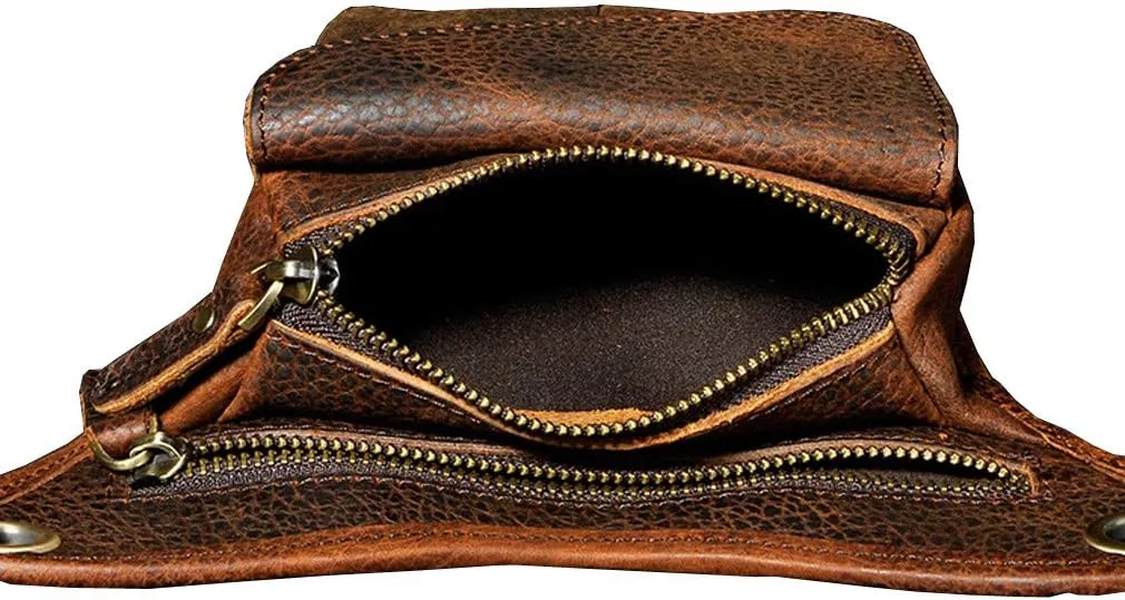 Leather Waist Pack Drop Leg Bag for Men Women Belt Bumbag Multi-Purpose Motorcycle Bike Outdoor Sports Tactical Cycling Riding Hiking Camping Pouch