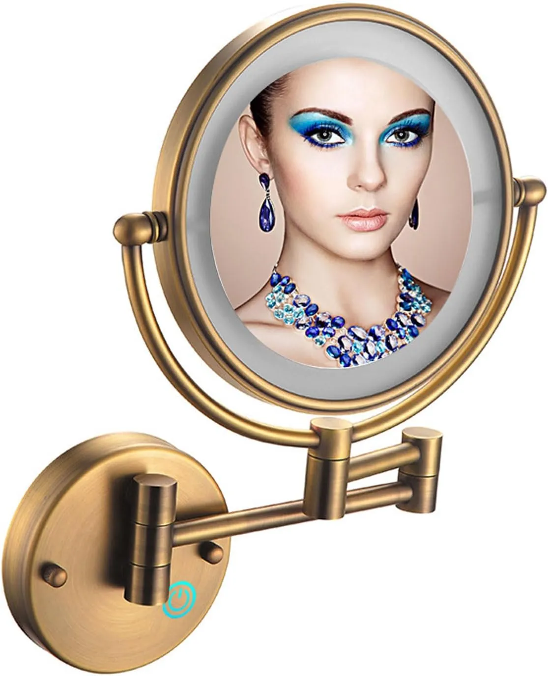 LED Wall Mounted Makeup Mirror, 360° Rotating Cosmetic Mirror, Retractable Vanity Mirror, Touch Sensitive Shaving Mirror, Magnifying Mirror for Bathroom Hotel