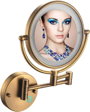 LED Wall Mounted Makeup Mirror, 360° Rotating Cosmetic Mirror, Retractable Vanity Mirror, Touch Sensitive Shaving Mirror, Magnifying Mirror for Bathroom Hotel