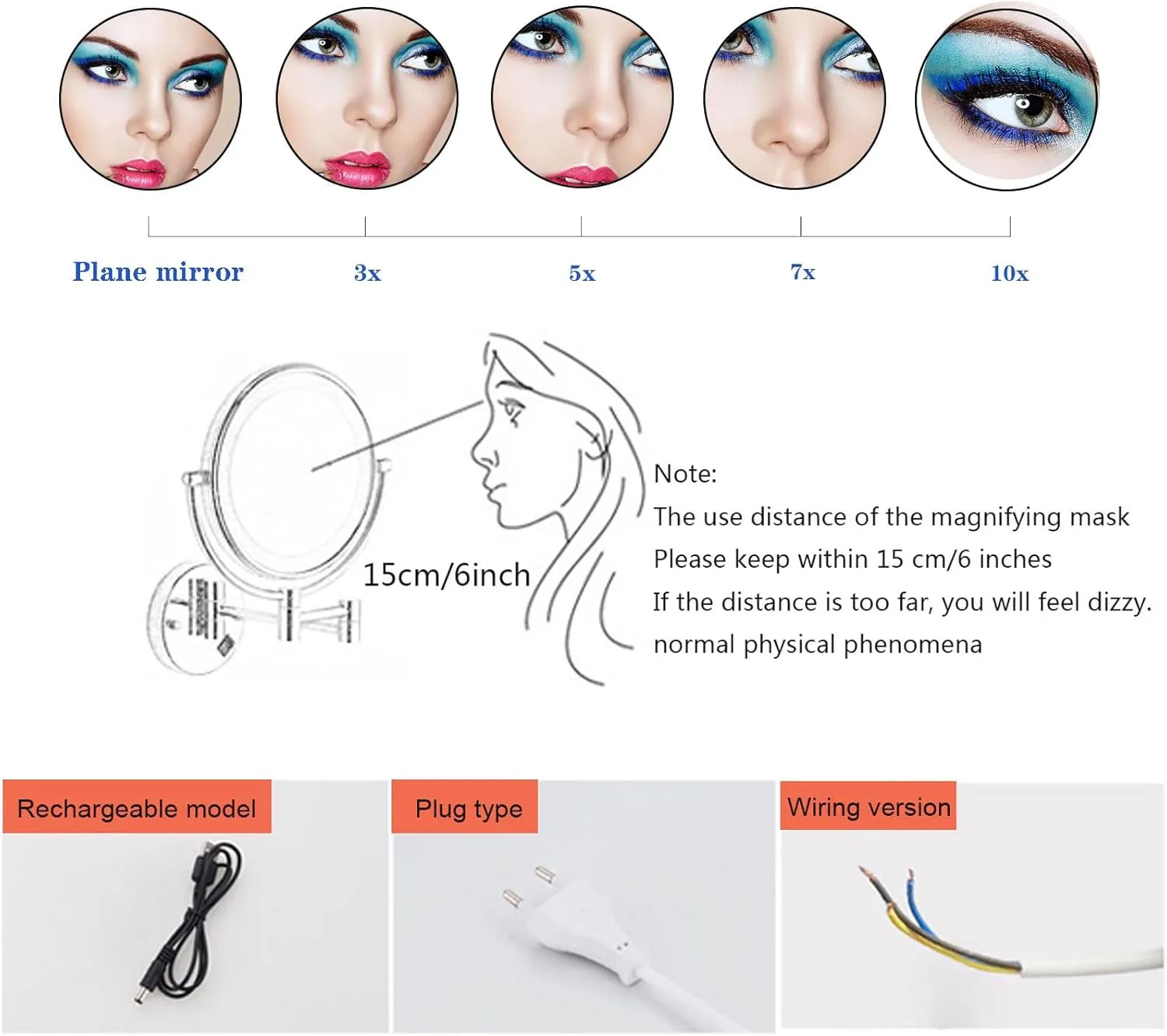 LED Wall Mounted Makeup Mirror, 360° Rotating Cosmetic Mirror, Retractable Vanity Mirror, Touch Sensitive Shaving Mirror, Magnifying Mirror for Bathroom Hotel