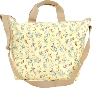 LeSportsac Cheerful Blooms Deluxe Easy Carry Tote Crossbody   Top Handle Handbag, Style 4360/Color E547, Romantic & Colorful Delicate Sprays of Wispy Flowers & Blooms, Neutral Buttercup Yellow Bag