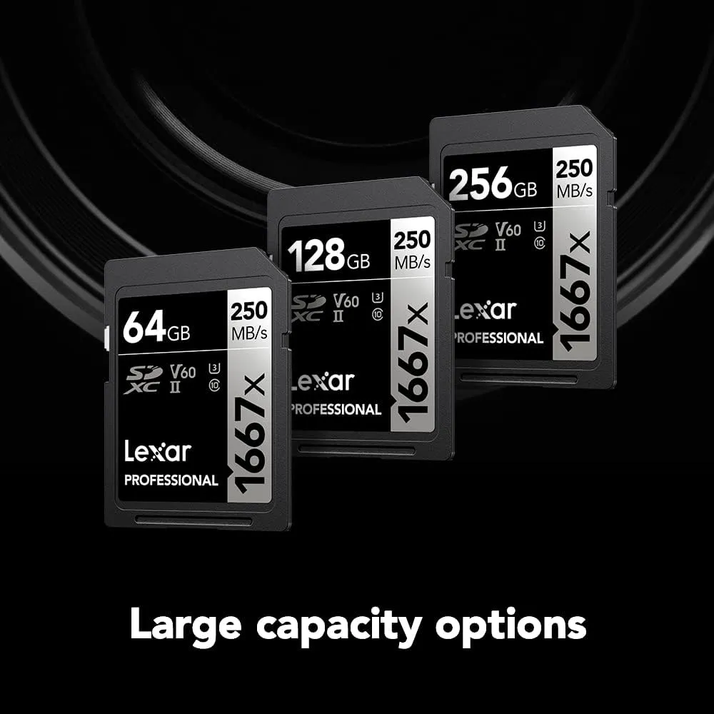 Lexar 128GB (2-Pack) Professional 1667x SD Card, UHS-II, C10, U3, V60, Full HD, 4K, Up To 250MB/s Read SDXC Memory Card, for Professional Photographer, Videographer, Enthusiast (LSD128CBNA16672)
