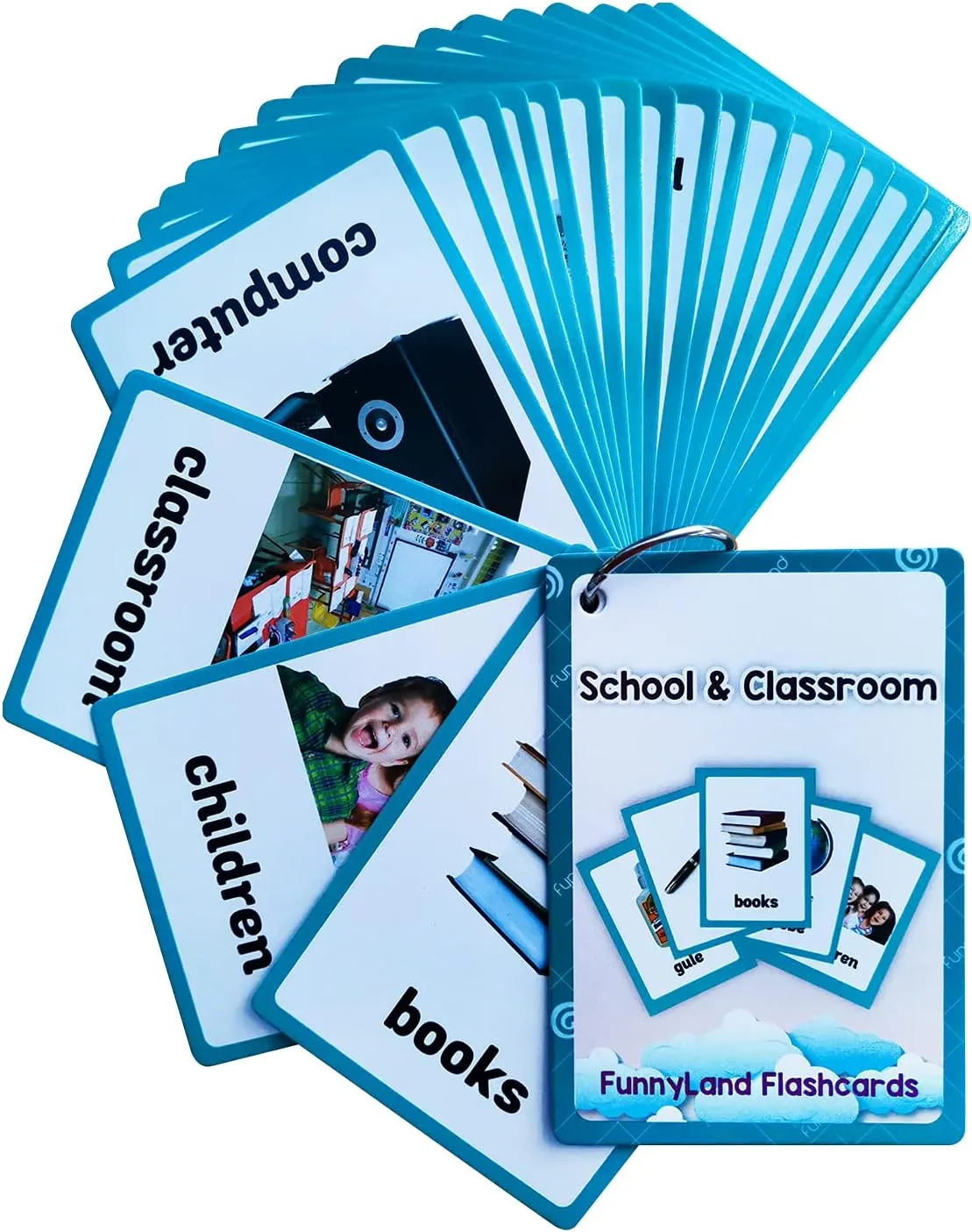 Lilias Toys Playground, Sports, Places, Buildings, School & Classroom Flash Cards - Learning Pocket Card for Toddlers, Supplies for Kindergarten Preschool - 3 Themes Set