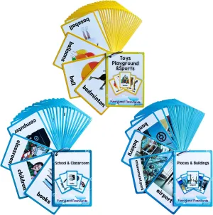Lilias Toys Playground, Sports, Places, Buildings, School & Classroom Flash Cards - Learning Pocket Card for Toddlers, Supplies for Kindergarten Preschool - 3 Themes Set