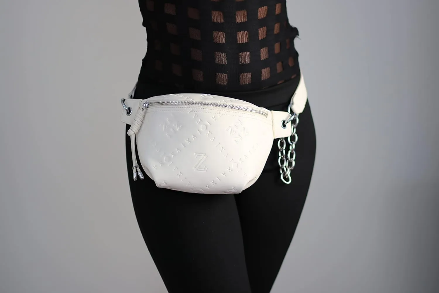 Limited Edition Designer Fanny Pack with 44 inch Adjustable Waist Belt, Travel and Carry essentials Hands-Free (White)