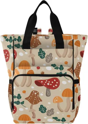 linqin Diaper Bag Backpack, Mushroom Pattern Design Autumn Nature Multifunctional Travel Backpack Maternity Changing Bags, Large Unisex Baby Bag Tote