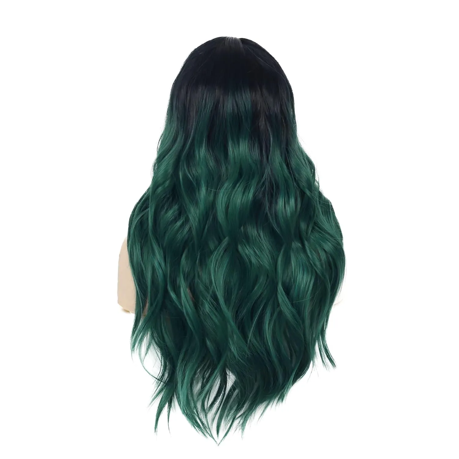 Long Curly Wavy Ombre Green Wigs for Women Synthetic Natural Middle Part Daily Party Halloween Cosplay Wig with Wig Cap 21"