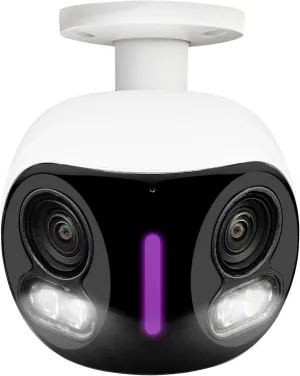 Lorex 4K 8MP IP Wired Dual Lens Outdoor Security Camera, Smart Security Lighting, Smart Motion Detection, 180° Panoramic, Color Night Vision, 2-Way Talk, IP67, Camera Only (M. Refurbished), White
