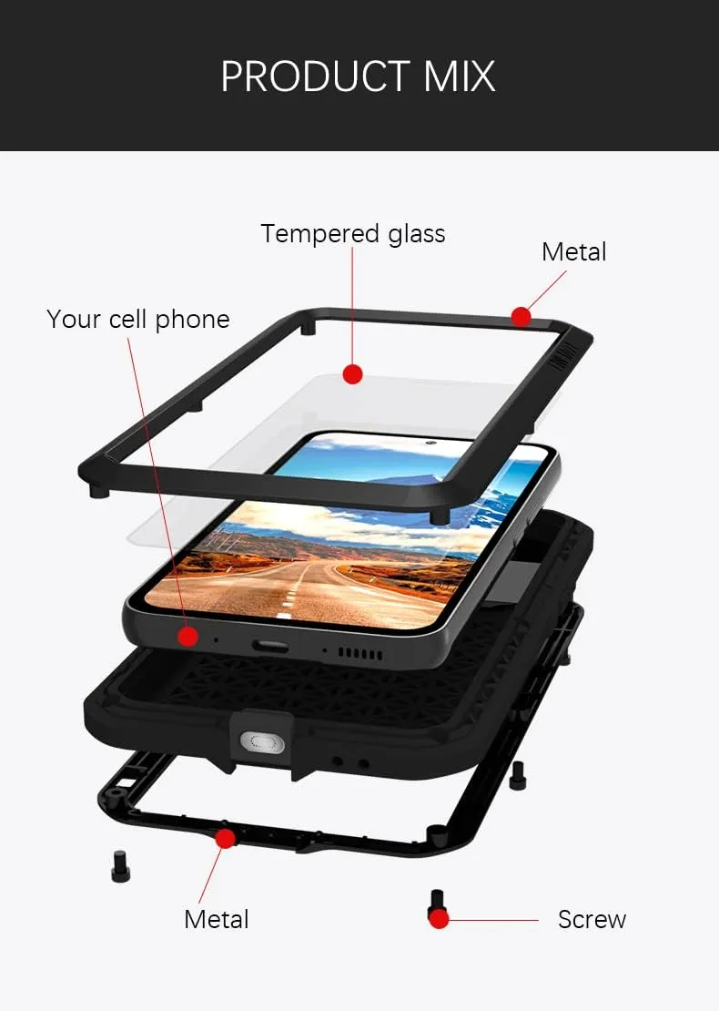 LOVE MEI Compatible with Samsung Galaxy A54 Case, Outdoor Sports Waterproof Military Heavy Duty Shockproof Dustproof Hybrid Aluminum Metal Silicone Tempered Glass Case Hard Cover (Green)