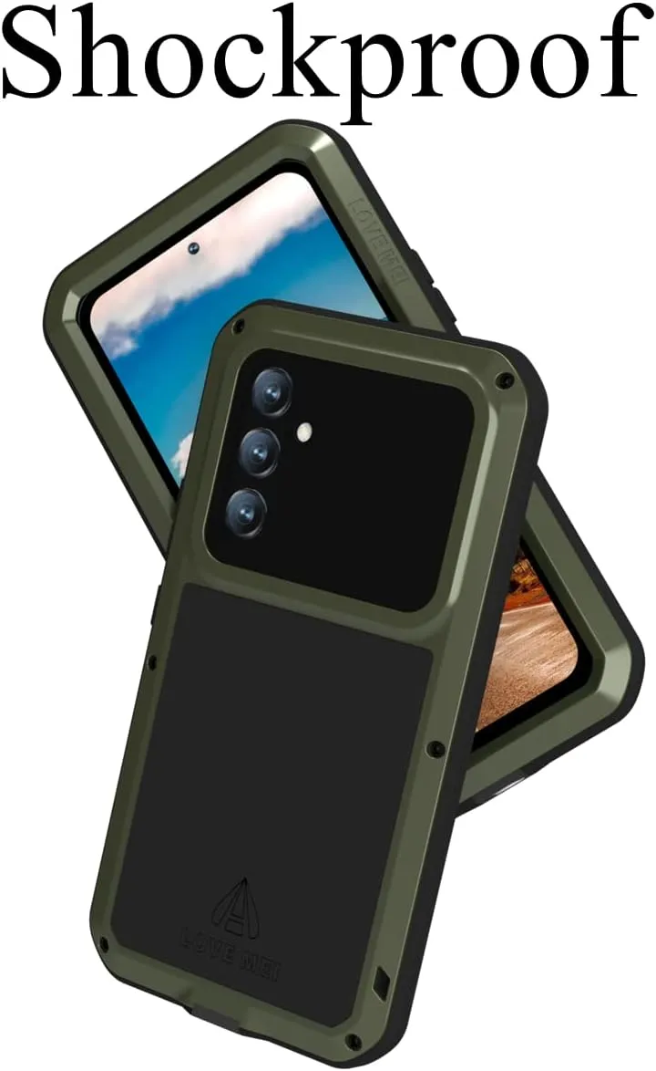 LOVE MEI Compatible with Samsung Galaxy A54 Case, Outdoor Sports Waterproof Military Heavy Duty Shockproof Dustproof Hybrid Aluminum Metal Silicone Tempered Glass Case Hard Cover (Green)