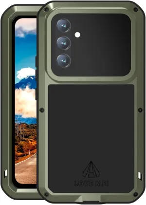 LOVE MEI Compatible with Samsung Galaxy A54 Case, Outdoor Sports Waterproof Military Heavy Duty Shockproof Dustproof Hybrid Aluminum Metal Silicone Tempered Glass Case Hard Cover (Green)