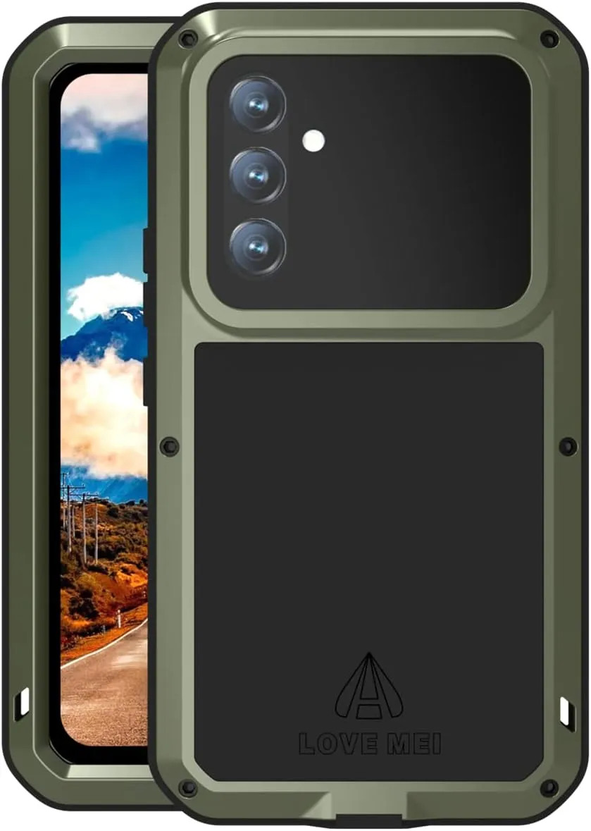 LOVE MEI Compatible with Samsung Galaxy A54 Case, Outdoor Sports Waterproof Military Heavy Duty Shockproof Dustproof Hybrid Aluminum Metal Silicone Tempered Glass Case Hard Cover (Green)