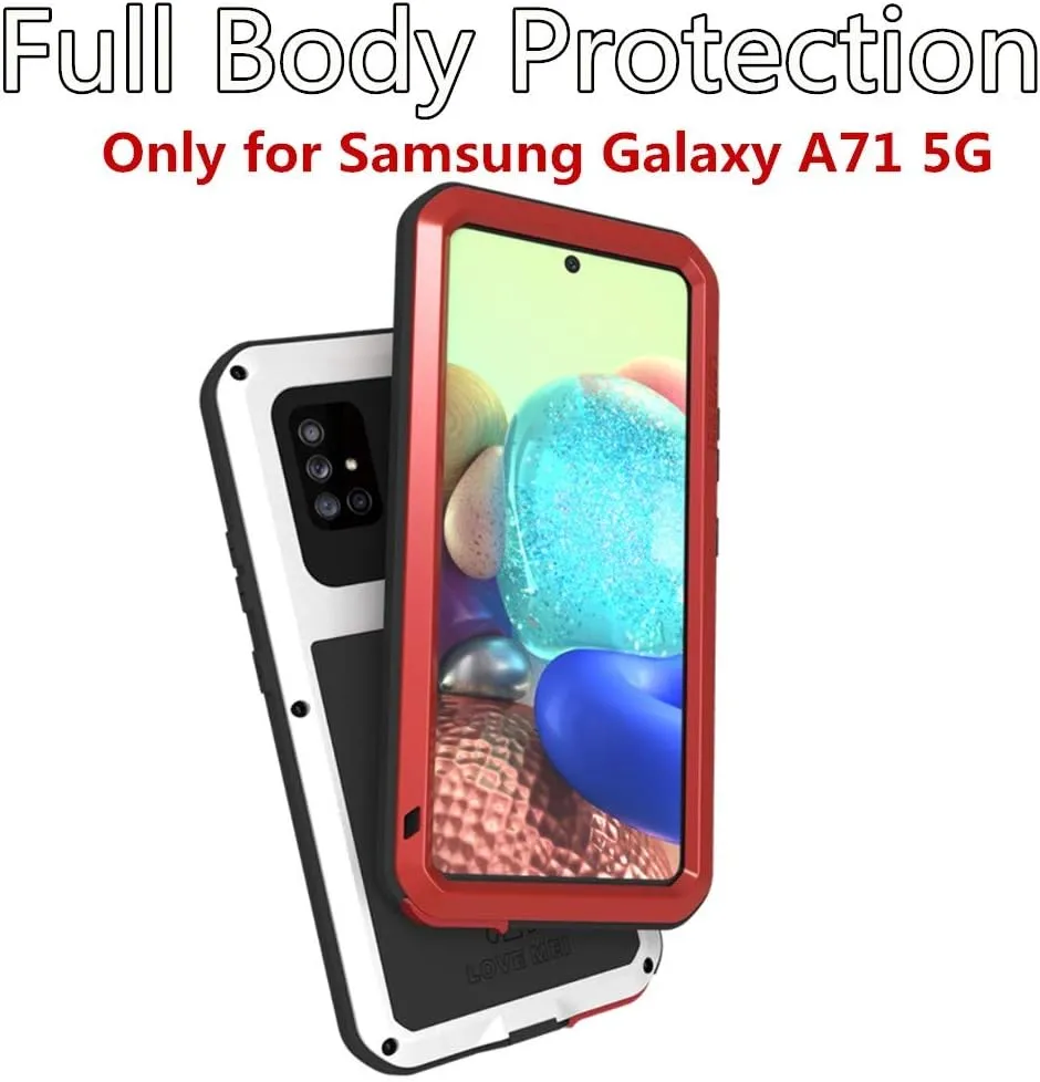 LOVE MEI Compatible with Samsung Galaxy A71 5G Case, Waterproof Military Heavy Duty Shockproof Dust/Dirt Proof Hybrid Aluminum Metal Silicone Tempered Glass Case Hard Cover (Green)