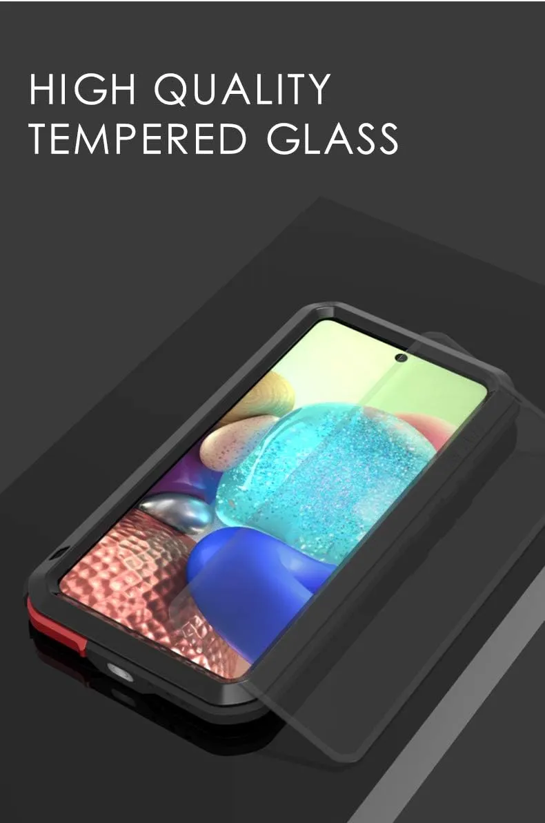 LOVE MEI Compatible with Samsung Galaxy A71 5G Case, Waterproof Military Heavy Duty Shockproof Dust/Dirt Proof Hybrid Aluminum Metal Silicone Tempered Glass Case Hard Cover (Green)