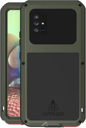 LOVE MEI Compatible with Samsung Galaxy A71 5G Case, Waterproof Military Heavy Duty Shockproof Dust/Dirt Proof Hybrid Aluminum Metal Silicone Tempered Glass Case Hard Cover (Green)