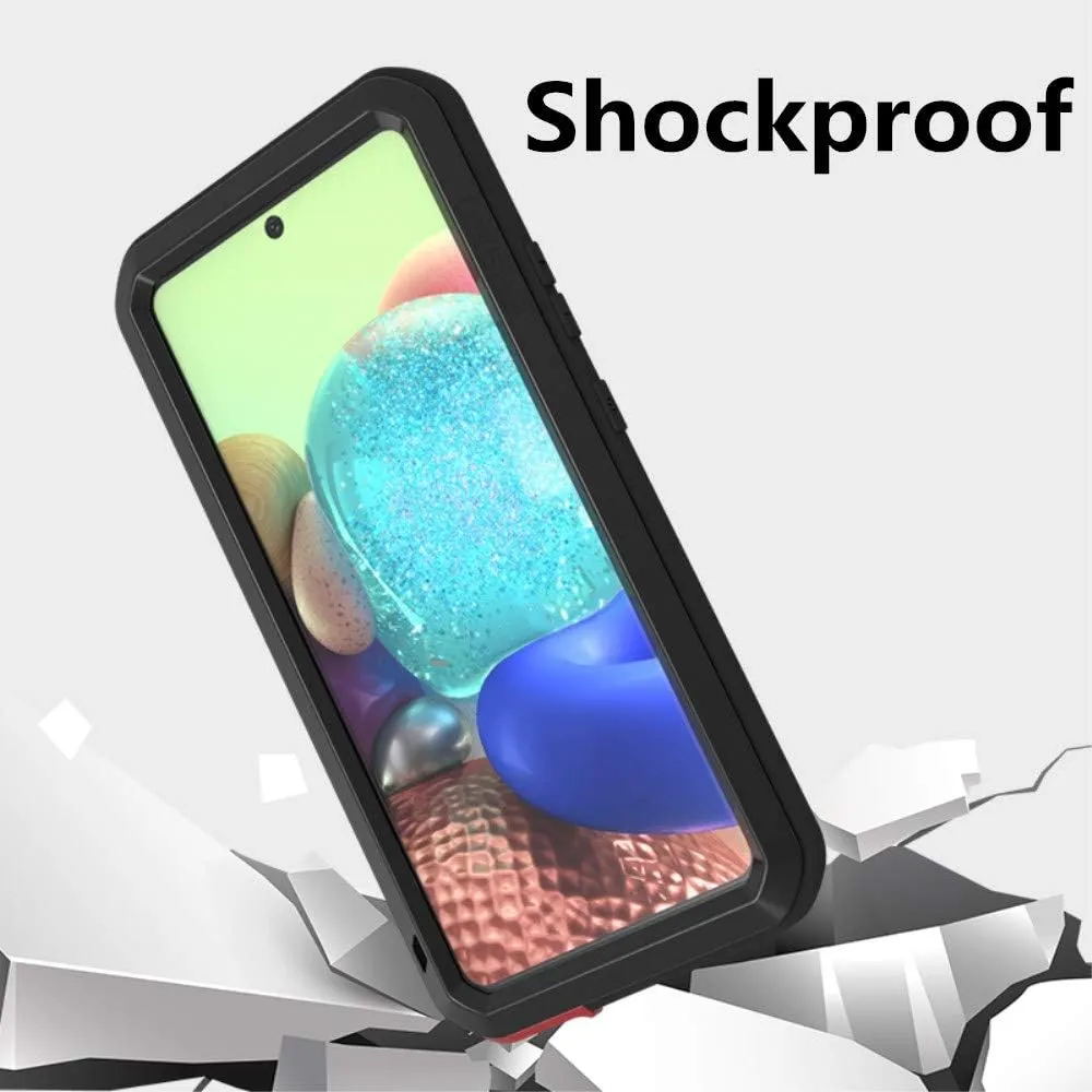 LOVE MEI Compatible with Samsung Galaxy A71 5G Case, Waterproof Military Heavy Duty Shockproof Dust/Dirt Proof Hybrid Aluminum Metal Silicone Tempered Glass Case Hard Cover (Green)