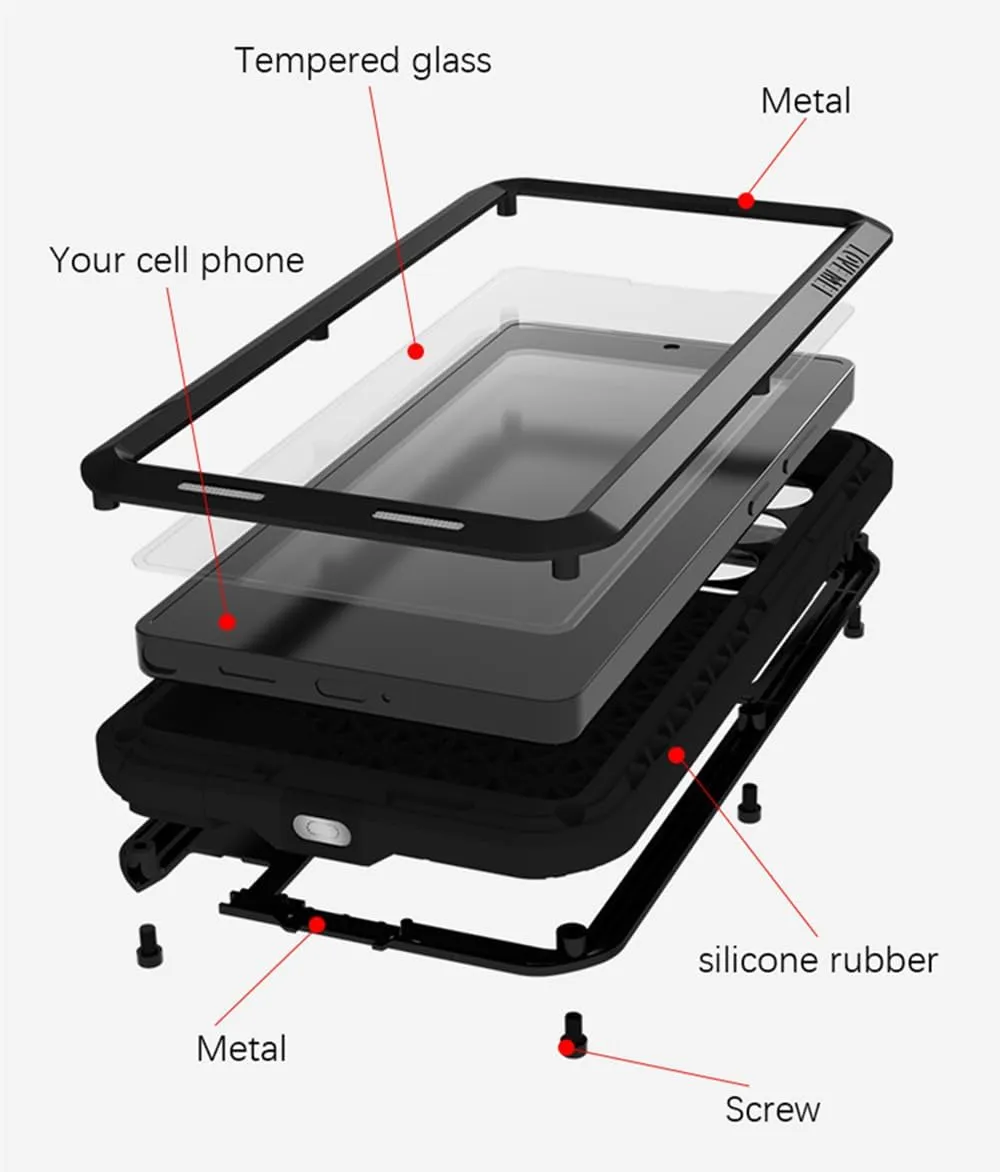 LOVE MEI Compatible with Samsung Galaxy S25 Ultra Case, Outdoor Sports Military Heavy Duty Shockproof Dustproof Hybrid Aluminum Metal Silicone Tempered Glass Hard Cover (Red)