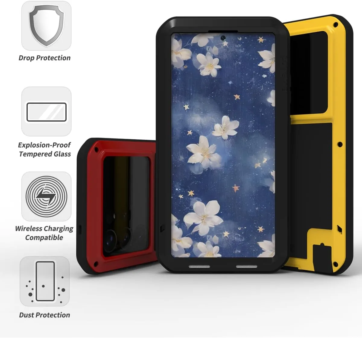 LOVE MEI Compatible with Samsung Galaxy S25 Ultra Case, Outdoor Sports Military Heavy Duty Shockproof Dustproof Hybrid Aluminum Metal Silicone Tempered Glass Hard Cover (Red)