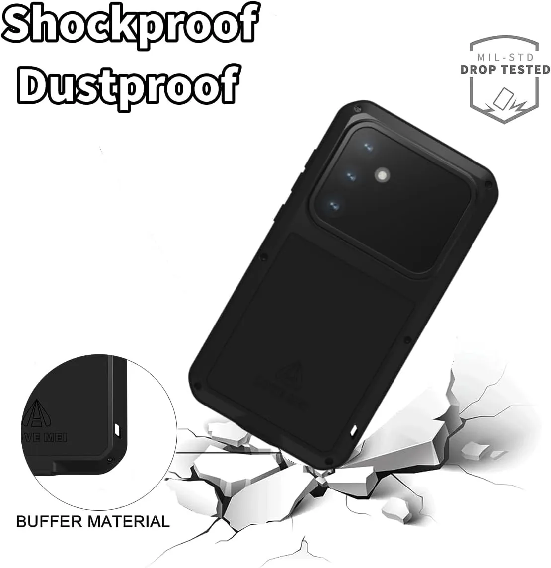 LOVE MEI for Samsung Galaxy S24 FE Case,Outdoor Sports Military Heavy Duty Metal Shockproof Dustproof Full Body Case with Built in Tempered Glass Screen Protector (Silver, S24 FE)