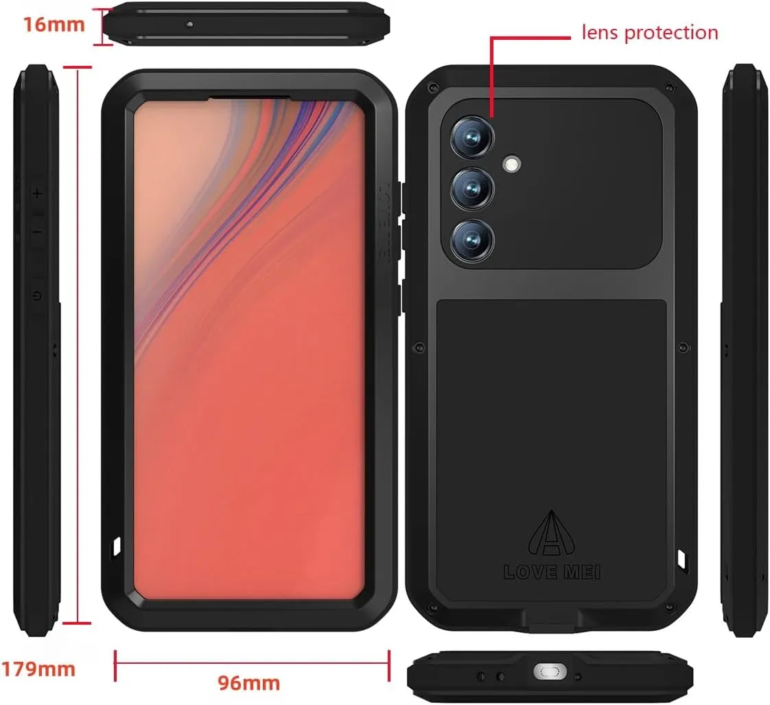 LOVE MEI for Samsung Galaxy S24 FE Case,Outdoor Sports Military Heavy Duty Metal Shockproof Dustproof Full Body Case with Built in Tempered Glass Screen Protector (White, S24 FE)