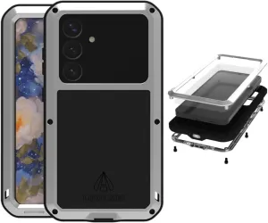 LOVE MEI for Samsung Galaxy S25 (6.2'') Case,Outdoor Sports Military Heavy Duty Metal Shockproof Dustproof Full Body Case with Built in Tempered Glass Screen Protector (Silver, S25)