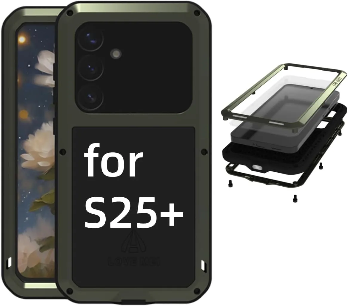 LOVE MEI for Samsung Galaxy S25 /S25 Plus Case,Outdoor Sports Military Heavy Duty Metal Shockproof Dustproof Full Body Case with Built in Tempered Glass Screen Protector (Green, S25 )