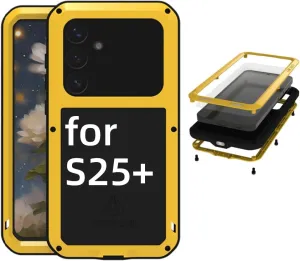 LOVE MEI for Samsung Galaxy S25 /S25 Plus Case,Outdoor Sports Military Heavy Duty Metal Shockproof Dustproof Full Body Case with Built in Tempered Glass Screen Protector (Yellow, S25 )