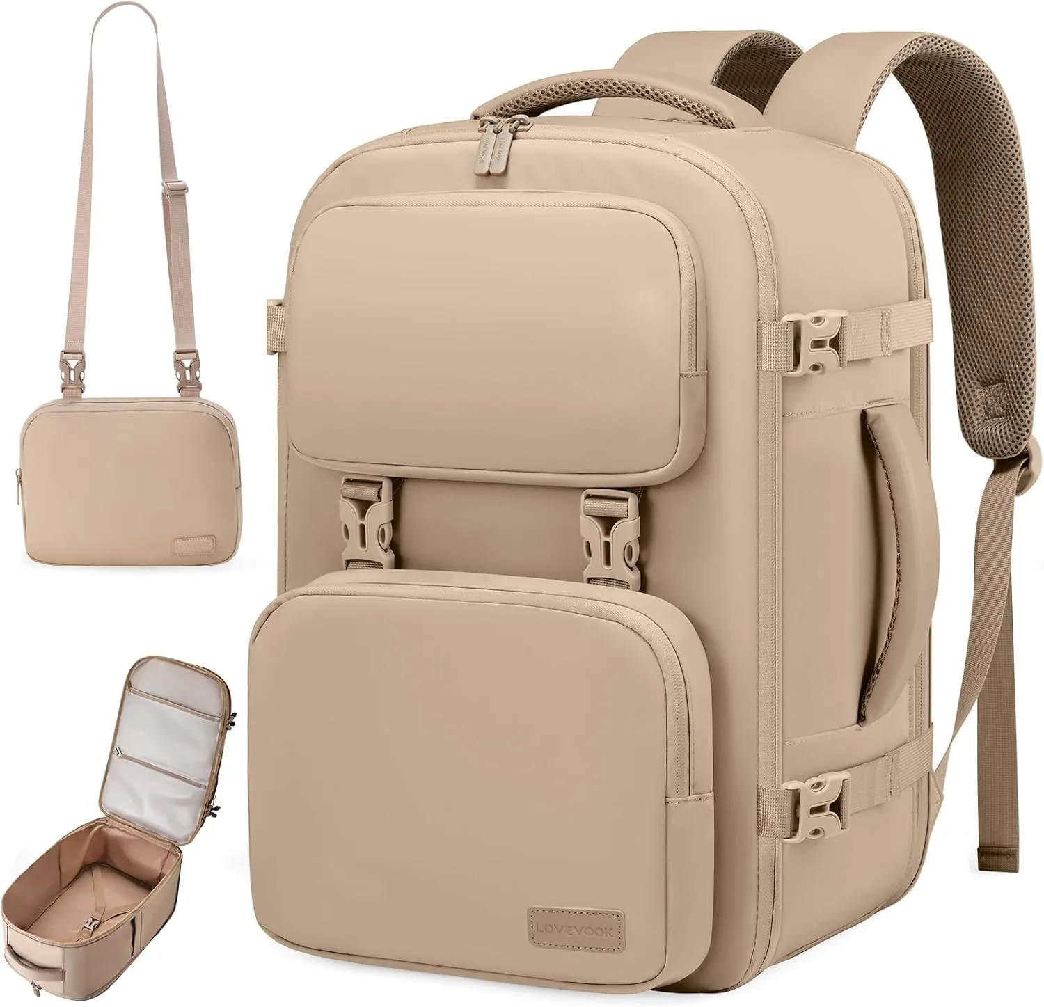 LOVEVOOK Travel Backpack for Women Men, TSA Carry on Backpack Flight Approved 40L Fits 17 Inch Laptop, Waterproof Personal Item Travel Bag Business Weekender Daypack with Detachable Crossbody Bag