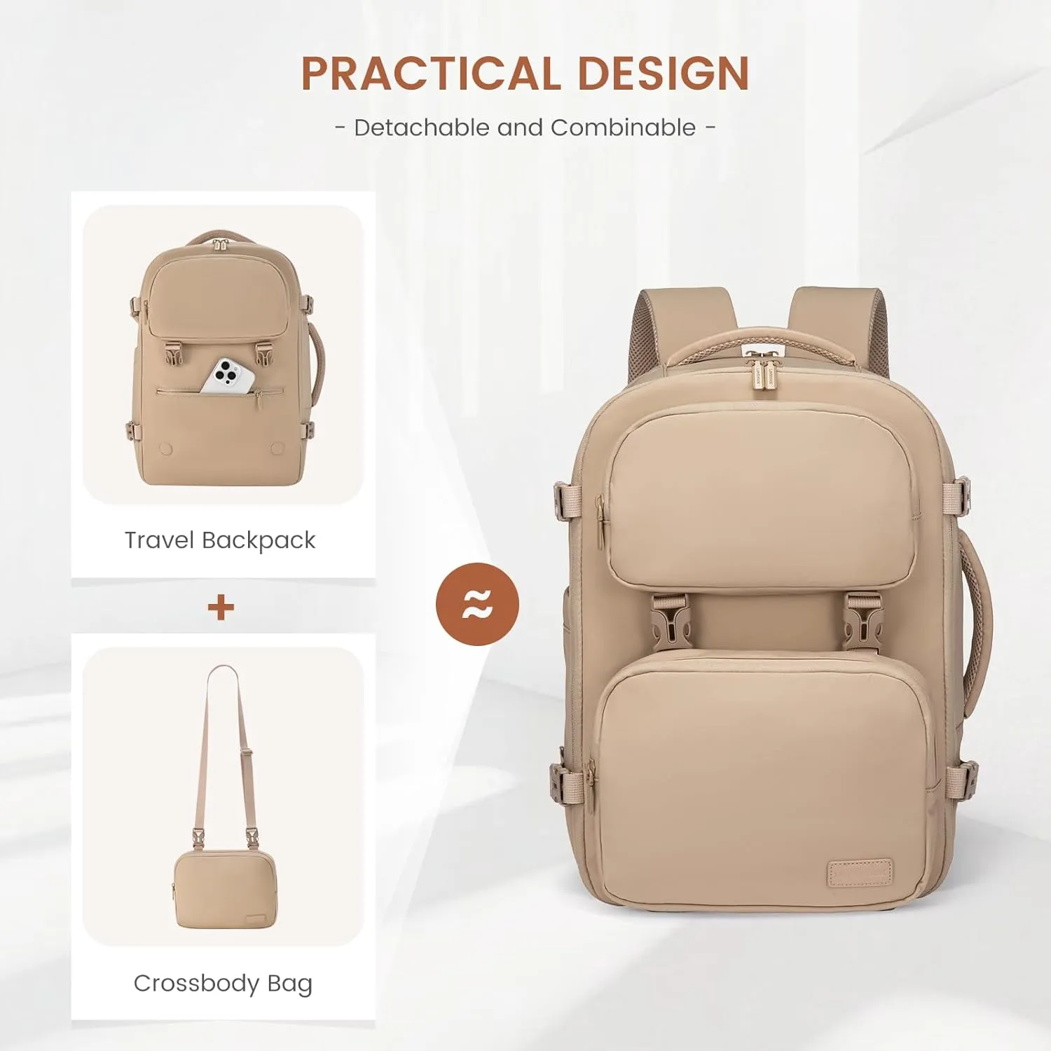 LOVEVOOK Travel Backpack for Women Men, TSA Carry on Backpack Flight Approved 40L Fits 17 Inch Laptop, Waterproof Personal Item Travel Bag Business Weekender Daypack with Detachable Crossbody Bag