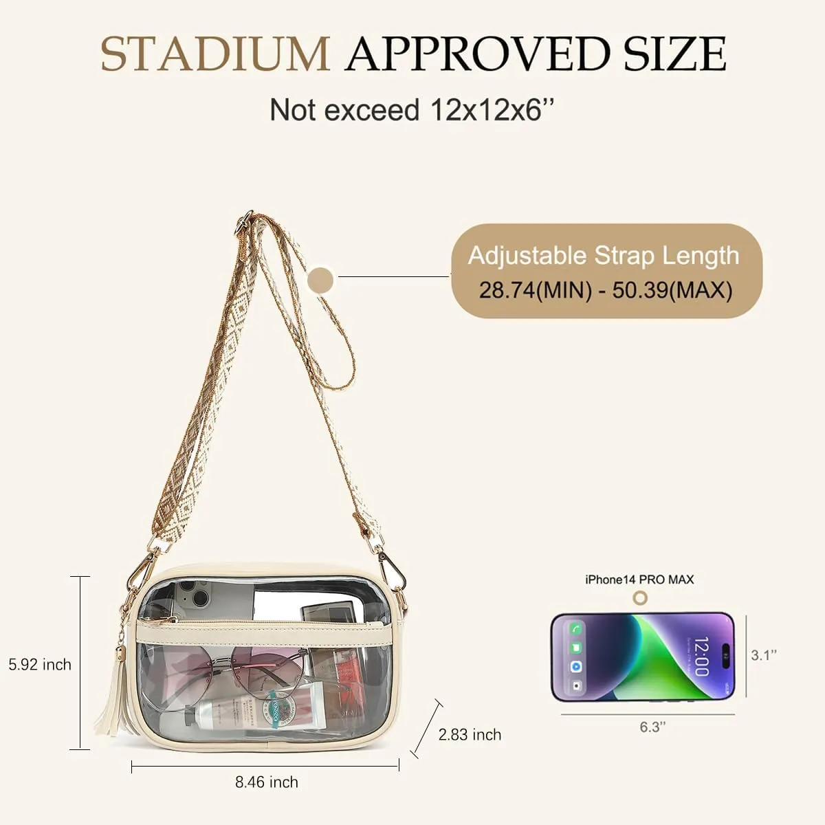 LOXOMU Clear Bag Stadium Approved, Small Clear Crossbody Bag Purse for Women, Clear Bag for Stadium Events, Concerts