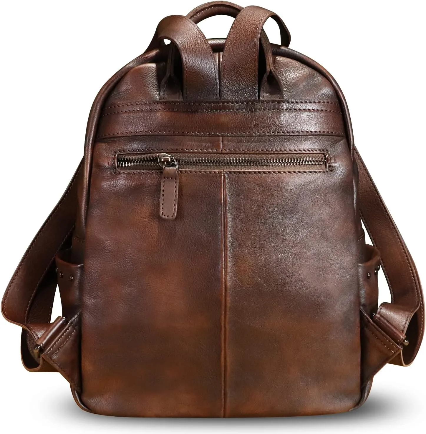 LRTO Genuine Leather Backpack Purse for Women Vintage Casual Daypack College Bag Handmade Cowhide Western Rivets Rucksack (Coffee)