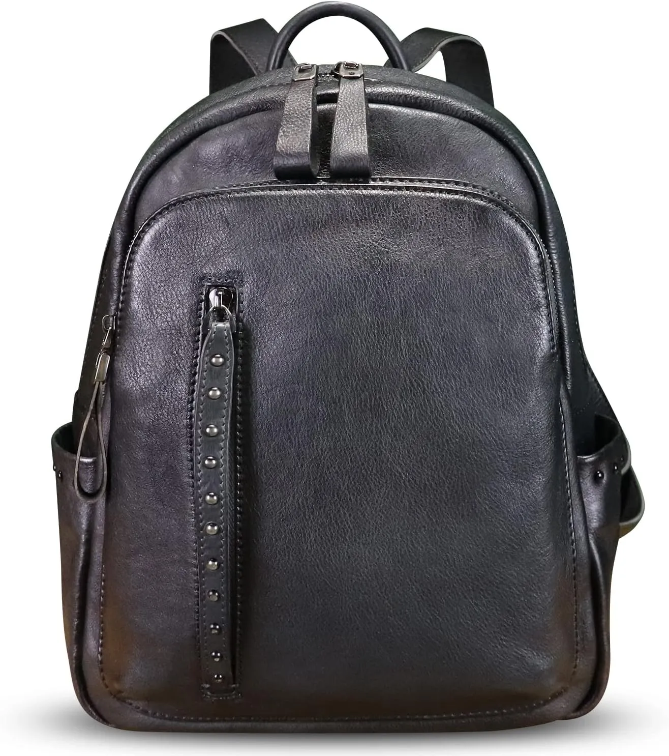 LRTO Genuine Leather Backpack Purse for Women Vintage Casual Daypack College Bag Handmade Cowhide Western Rivets Rucksack (Darkgrey)