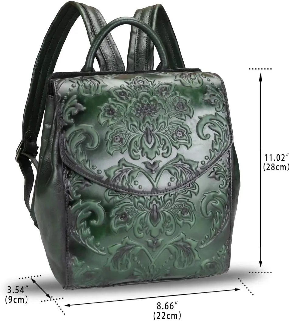 LRTO Genuine Leather Backpack Purse Vintage Casual Daypack College Bag Handmade Cowhide Western Rucksack (Green) Medium