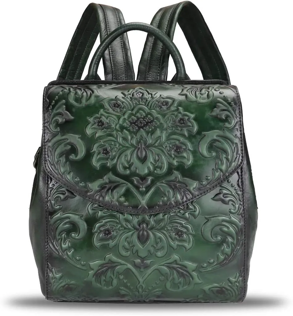 LRTO Genuine Leather Backpack Purse Vintage Casual Daypack College Bag Handmade Cowhide Western Rucksack (Green) Medium