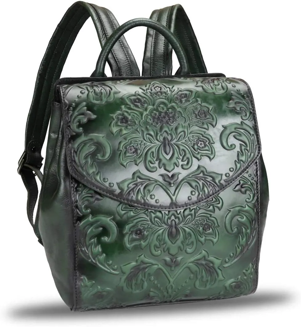 LRTO Genuine Leather Backpack Purse Vintage Casual Daypack College Bag Handmade Cowhide Western Rucksack (Green) Medium