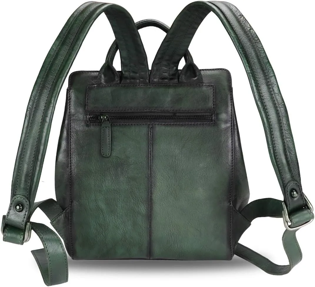 LRTO Genuine Leather Backpack Purse Vintage Casual Daypack College Bag Handmade Cowhide Western Rucksack (Green) Medium