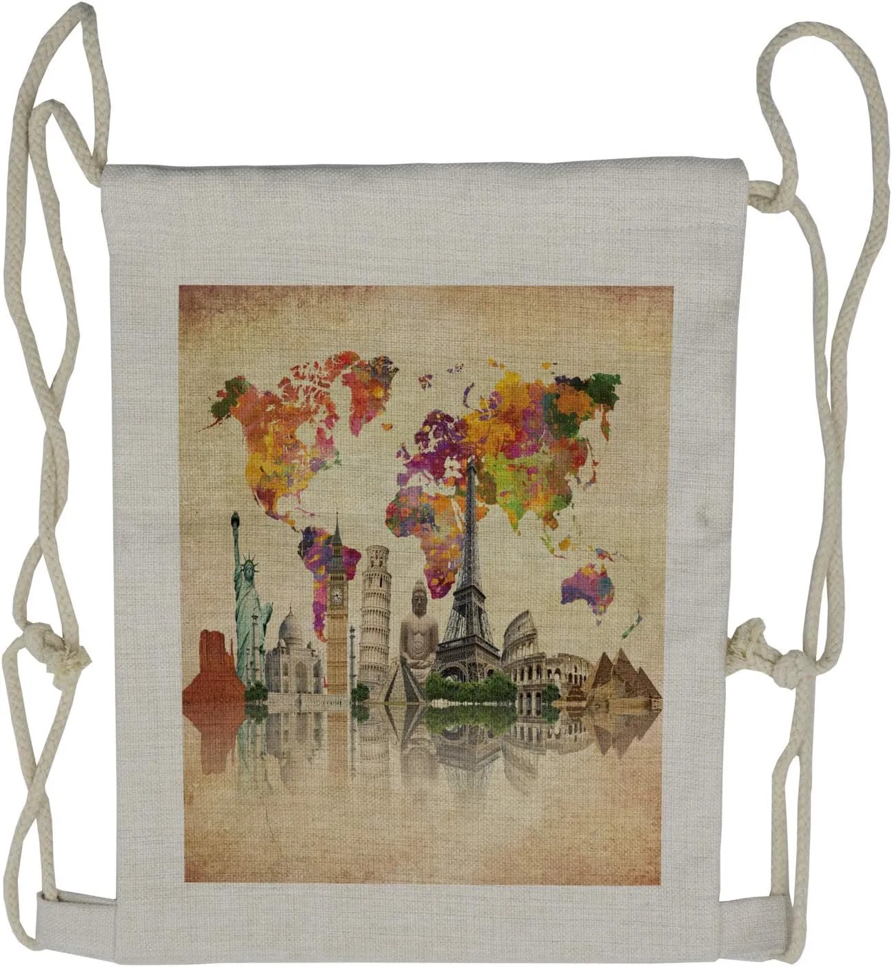 Lunarable World Map Drawstring Backpack, Worn-Out Splashed Map, Sackpack Bag