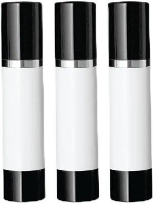 Luxe Airless Bottle, White Airless Bottles w/Glossy Black Cap, Multi-Pack Bundle (50 ML, 3 Pack)