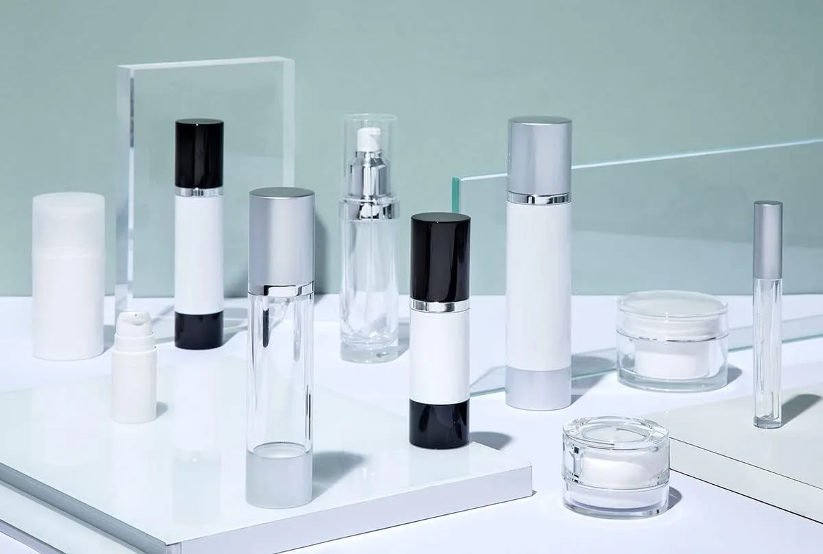 Luxe Airless Bottle, White Airless Bottles w/Glossy Black Cap, Multi-Pack Bundle (50 ML, 3 Pack)