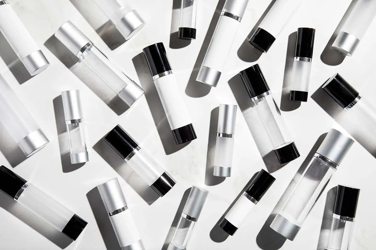 Luxe Airless Bottle, White Airless Bottles w/Glossy Black Cap, Multi-Pack Bundle (50 ML, 3 Pack)