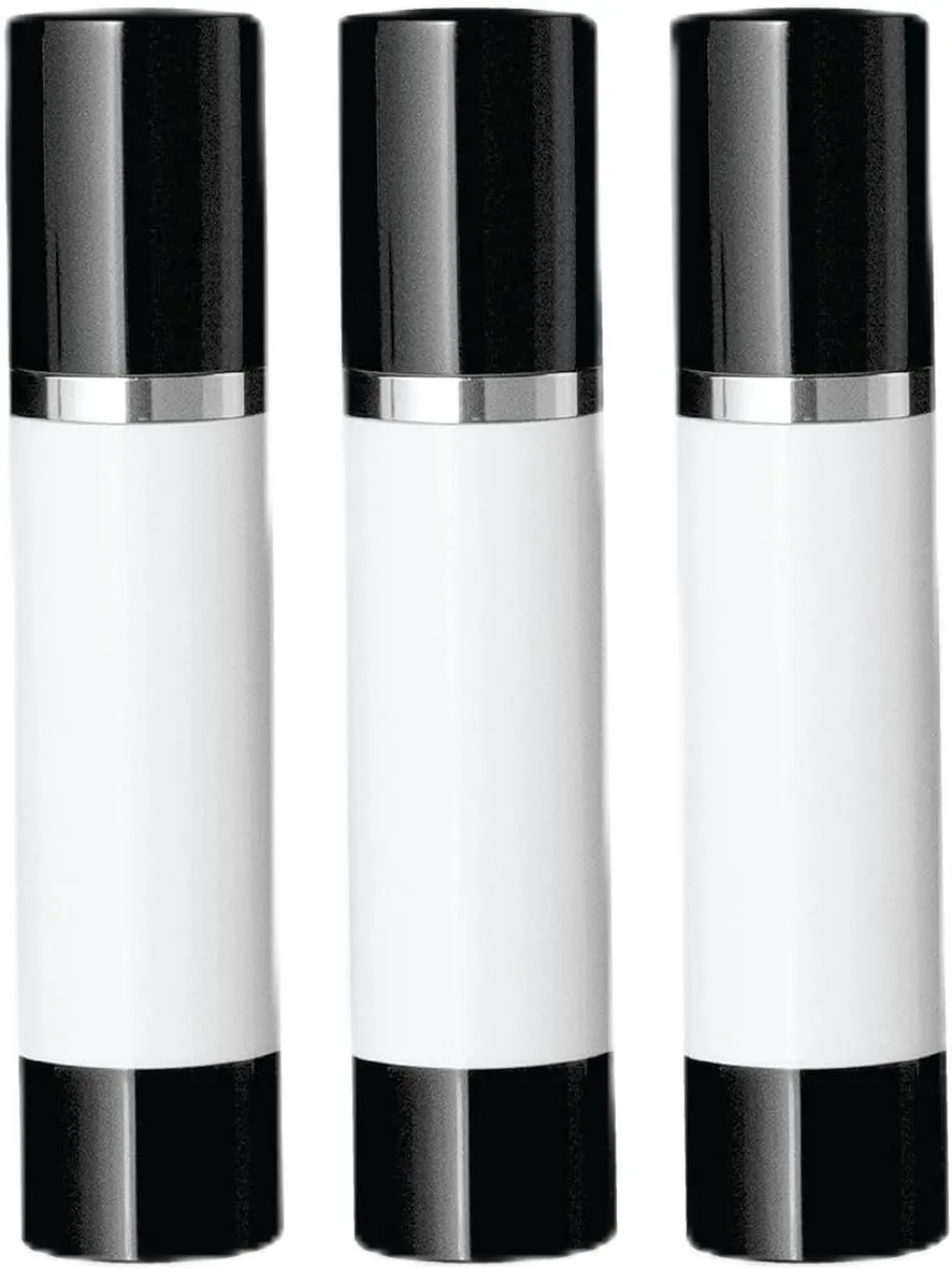 Luxe Airless Bottle, White Airless Bottles w/Glossy Black Cap, Multi-Pack Bundle (50 ML, 3 Pack)