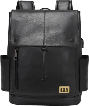 LXY Leather Laptop Backpack Women Vintage Travel Computer Backpack with USB Charging Port, Laptop Purse Book Bag for Ladies