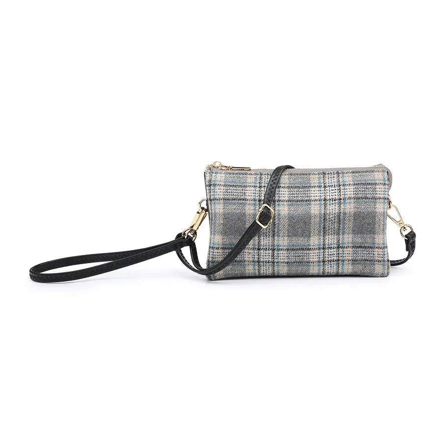 M013PLD Riley Plaid 3 Compartment Crossbody/Wristlet