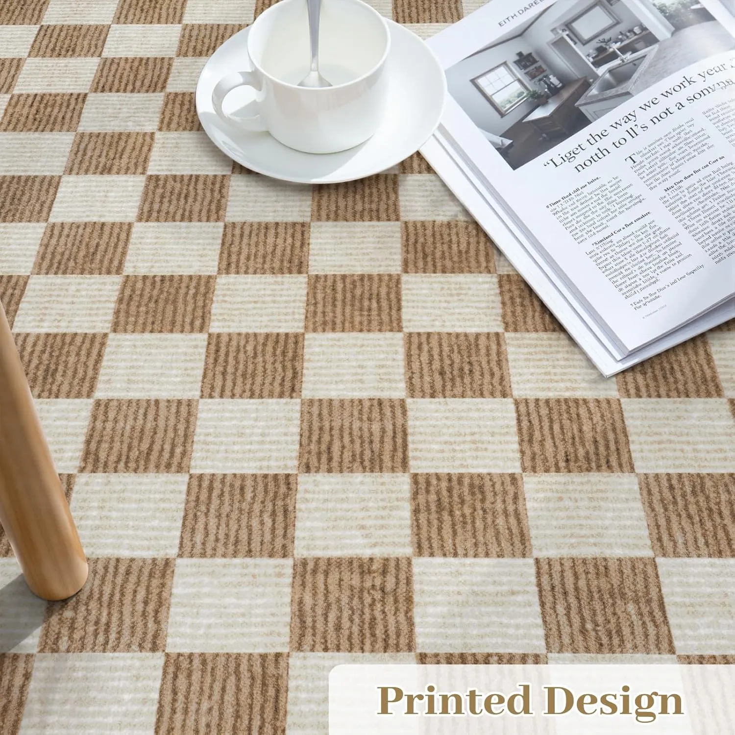 Machine Washable 5x7 Area Rugs for Living Room Checkered, Non Slip Soft Low Pile Farmhouse Geometric Modern Neutral Playroom Boys Rugs for Bedroom, Large Carpet Rugs for Dining Room(Brown,5'x7')