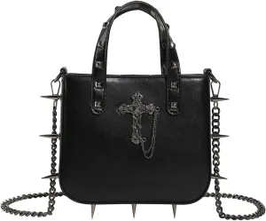 Magic Book Shaped Crossbody Bag Small Letter Print Shoulder Bag Goth Style Square Purse For Women (Black-C)