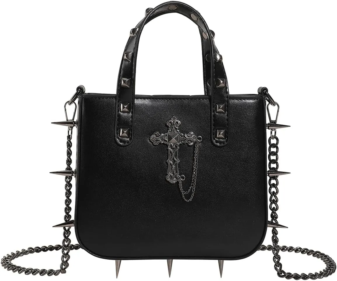 Magic Book Shaped Crossbody Bag Small Letter Print Shoulder Bag Goth Style Square Purse For Women (Black-C)