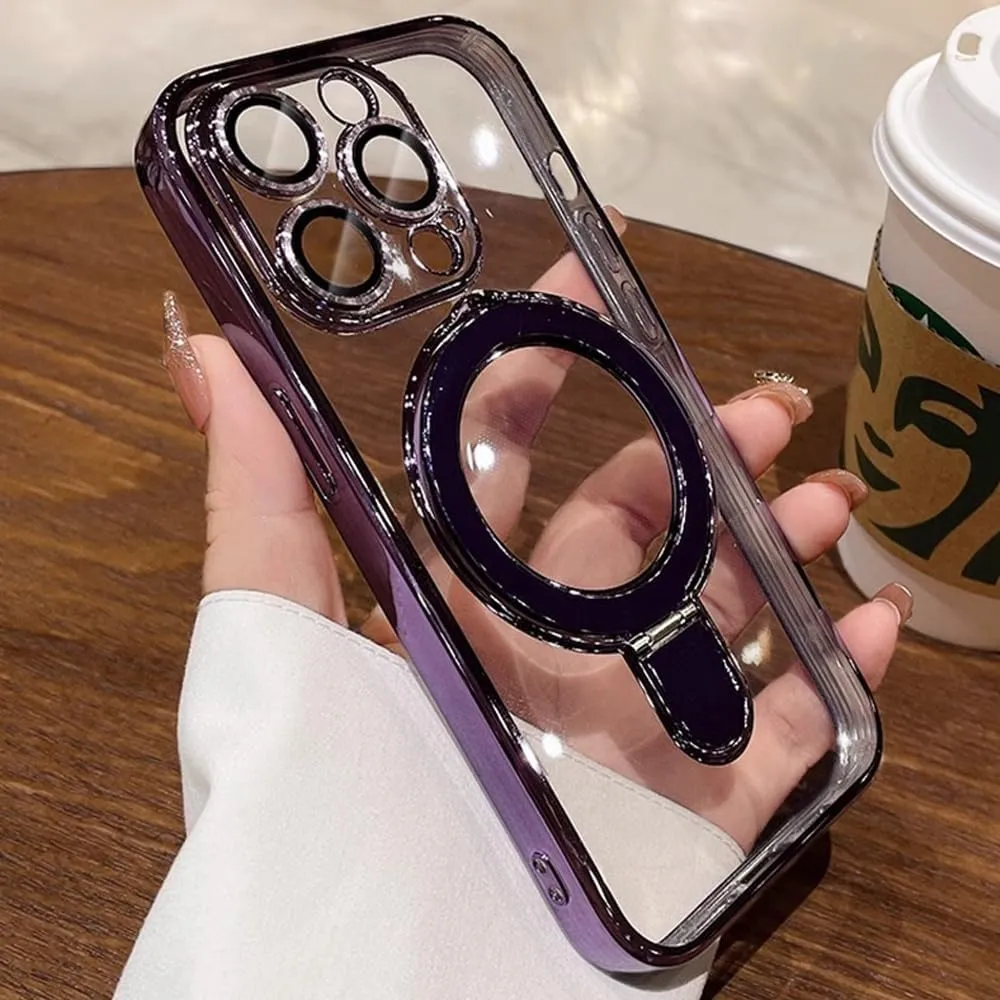Magnetic Case for iPhone 16 Pro Max Case Invisible Stand [Military Drop Protection][Compatible with MagSafe] Full Camera Protection Soft TPU for iPhone 16 ProMax 6.9 Inches-Purple