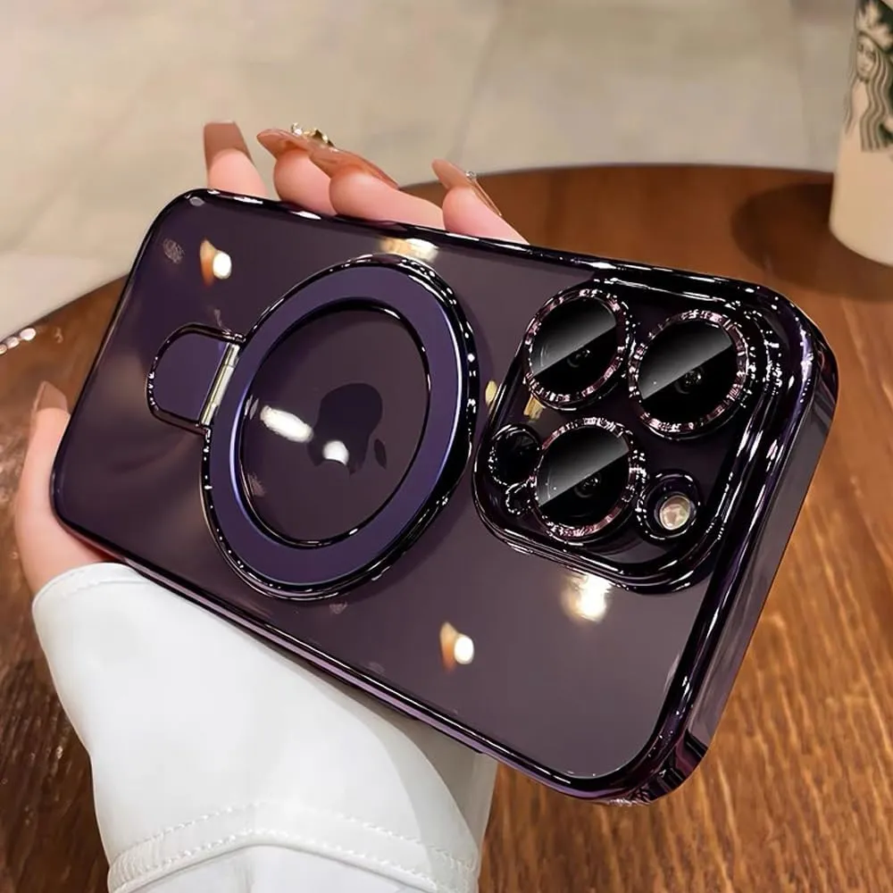 Magnetic Case for iPhone 16 Pro Max Case Invisible Stand [Military Drop Protection][Compatible with MagSafe] Full Camera Protection Soft TPU for iPhone 16 ProMax 6.9 Inches-Purple