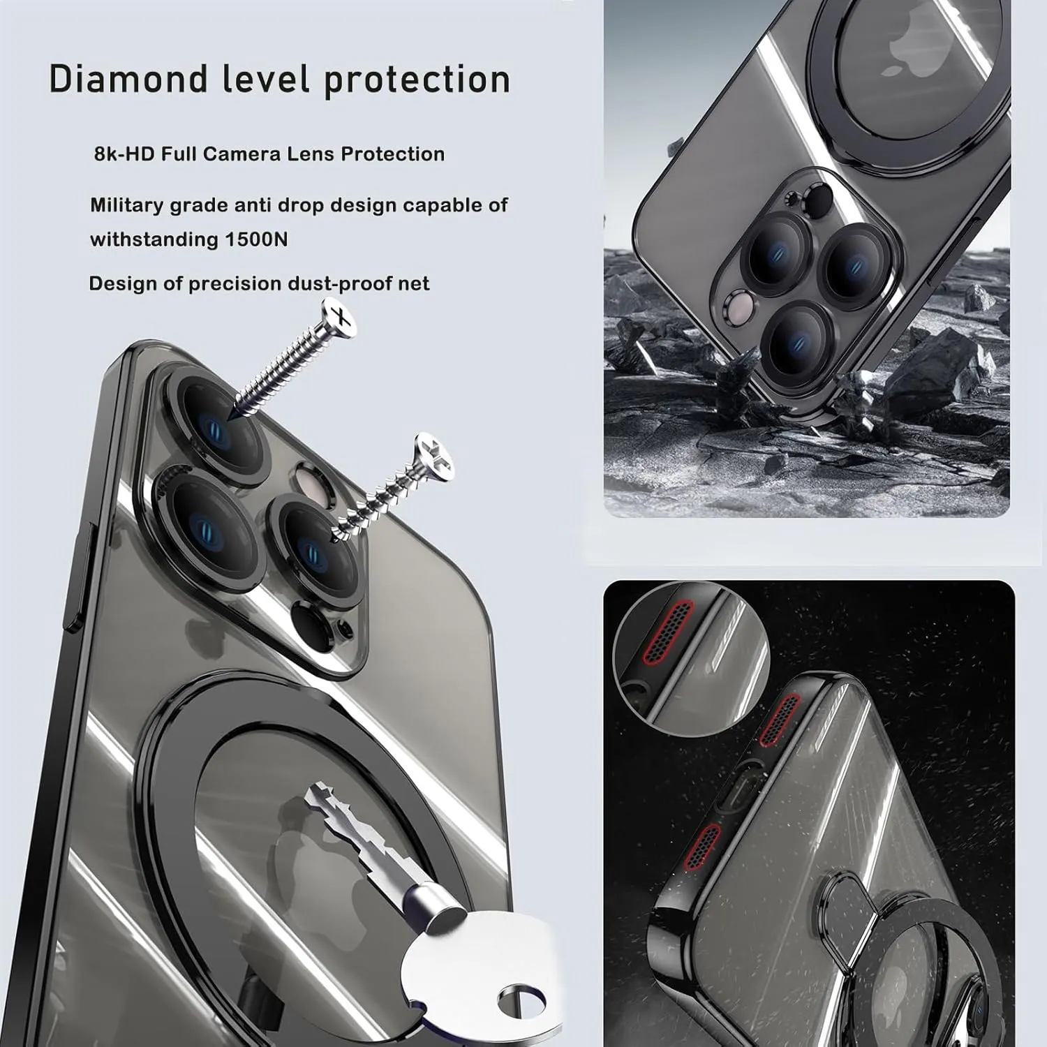 Magnetic Case for iPhone 16 Pro Max Case Invisible Stand [Military Drop Protection][Compatible with MagSafe] Full Camera Protection Soft TPU for iPhone 16 ProMax 6.9 Inches-Purple